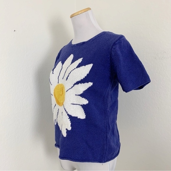 Vintage Jones New York Sport Knit Sweater Top Floral Short Sleeve Flower - Picture 14 of 16